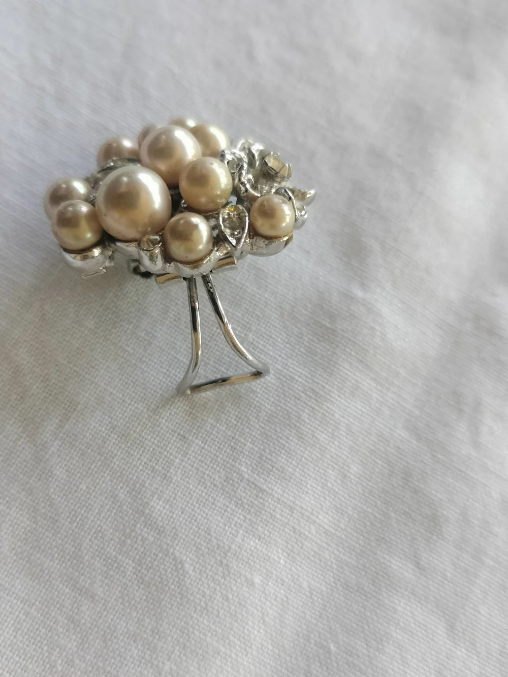 Pearl Grape Crystal Cluster-Clip Vintage -Vendome Marked-Coro Premier Style